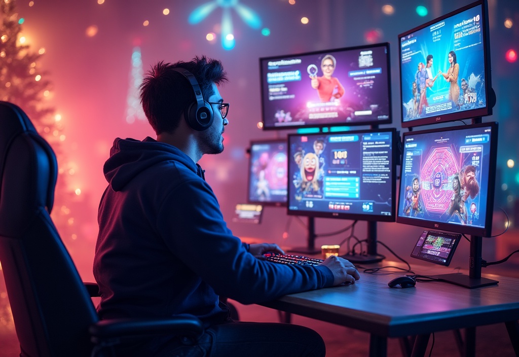Streamer using OverlayOn engaging OBS widgets including word guessing games, on-screen chat, and quizzes to enhance live streaming experience